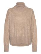 Brushed Roll Neck Sweater Beige Davida Cashmere