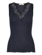 Rmwbea Sl V-Neck Top Navy RM By Rosemunde