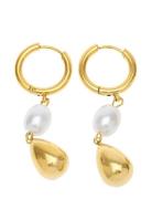 Laura - Pearl Hoop Earrings Stainless Steel Gold Timi Of Sweden