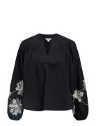 Objmerle Hope L/S Re V-Neck Top 143 Black Object