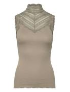 Silk Top W/ Lace Khaki Rosemunde