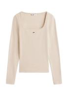 Tjw Slim Soft Rib Ls Tee Beige Tommy Jeans