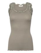 Rwbabette Silk Sl U-Neck Long Lace Khaki Rosemunde