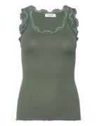 Rwbabette Silk Sl U-Neck Lace Top Khaki Rosemunde