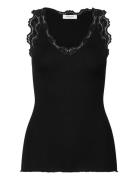 Rwbeatha Silk Sl V-Neck Lace Top Black Rosemunde