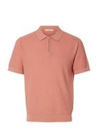 Slmcran Ss Knit Structure Zip Polo Noos Pink Selected