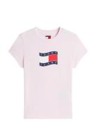 Tjw Slim Wavy Flag Tee Ext Pink Tommy Jeans