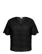 Carkajsa Ss V-Neck Top Wvn Black ONLY Carmakoma