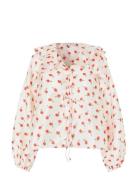 Flat Textured Poly, Multi Ruffle Raglan Top White STINE GOYA