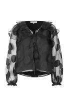 Dotted Organza, Multi Ruffle Raglan Top Black STINE GOYA