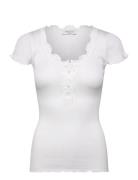Rwbeatha Silk Capsleeve Button T-Sh White Rosemunde