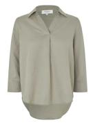 Rwesther Linen 3/4 Sleeve Shirt Khaki Rosemunde