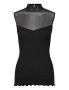 Rwbernadine Organic Sl Lace T-Neck Black Rosemunde