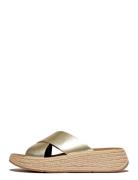 F-Mode Espadrille Leather Flatform Cross Slides Gold FitFlop