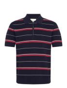 Striped Textured Zip Polo Navy GANT