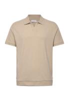Open Collar Structure Rib Polo Beige Lindbergh