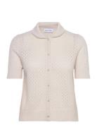 Mesh Knitted Short Sleeve Cardigan White Davida Cashmere
