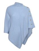Poncho Gold Buttons Blue Davida Cashmere