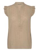 Pd-Mabel Dobby Dot Sl Shirt Brown Pieszak