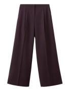 Wide Leg Mid-Rise Pleated Trousers Purple Mango