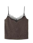 Top With Lace Neck Brown Mango