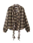 Blouse With Check Pattern And Foulard Collar Brown Mango