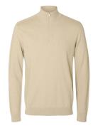 Slhberg Half Zip Cardigan Noos Beige Selected