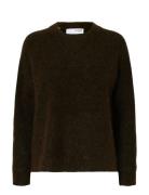 Slflulu Ls Knit O-Neck B Noos Brown Selected