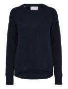 Slflulu Ls Knit O-Neck B Noos Navy Selected
