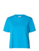Slwessential Ss Boxy Tee Noos Blue Selected