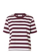 Slwessential Ss Striped Boxy Tee Noos Burgundy Selected