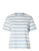 Slwessential Ss Striped Boxy Tee Noos Blue Selected