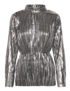 Slfnaline Ls High Neck Plisse Top Silver Selected