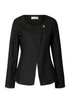 Slfcora U-Neck Fitted Denim Blazer Black Selected