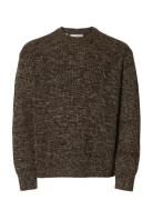 Slmtilum Ls Knit Crew Neck Noos Brown Selected