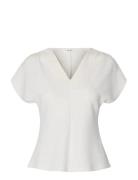 Slwtenny Ss V-Neck Gathered Top Noos White Selected