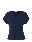 Slwtenny Ss V-Neck Gathered Top Noos Navy Selected