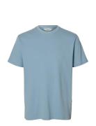 Slmspencer Rib Ss O-Neck Tee Noos Blue Selected