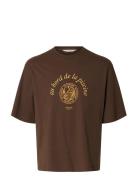 Slhboxynorman Graphic Ss O-Neck Tee Brown Selected
