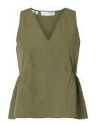 Slwblair Sl V-Neck Peplum Top Noos Green Selected