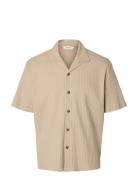Slmrelaxsimon Ribbed Ss Overshirt Beige Selected
