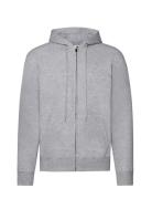 Classic Hooded Sweat Jacket Grey Fruit Of The Loom