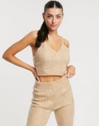 ASOS DESIGN mix & match lounge knitted cable knit crop top in beige-Ne...