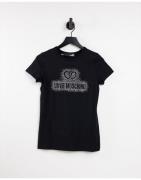 Love Moschino diamante logo t-shirt in black