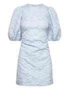 Stretch Jacquard Puff Sleeves Mini Dress Lyhyt Mekko Blue Ganni