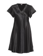 Pure Silk - Nightgown W.lace, Short Yöpaita Black Lady Avenue