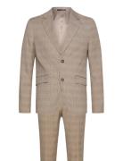 Checked Twill Stretch Suit Puku Brown Lindbergh