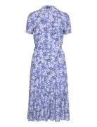 Floral Crepe Short-Sleeve Dress Lyhyt Mekko Blue Polo Ralph Lauren