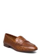 Croc-Embossed Leather Penny Loafer Loaferit Matalat Kengät Brown Polo ...