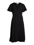 Vilovie S/S Wrap Midi Dress - Noos Polvipituinen Mekko Black Vila